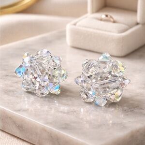 Elegant Vintage Clip On Crystal Flower Earrings